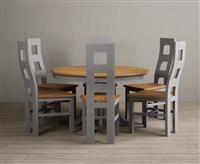Hertford 120cm Fixed Top Oak and Light Grey Painted Dining Table with 6 Charcoal Grey Natural Chairs