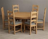 Hertford 120cm Fixed Top Solid Oak Dining Table with 4 Grey Alton Chairs