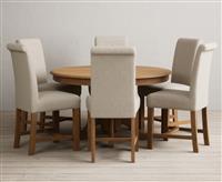 Hertford 120cm Fixed Top Solid Oak Dining Table with 4 Blue Scroll Back Chairs