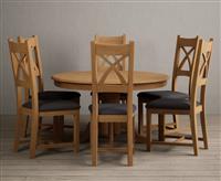 Hertford 120cm Fixed Top Solid Oak Dining Table with 4 Brown Natural Solid Oak Chairs