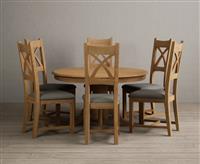 Hertford 120cm Fixed Top Solid Oak Dining Table with 6 Cream Natural Solid Oak Chairs