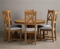 Hertford 120cm Fixed Top Solid Oak Dining Table with 4 Brown Natural Solid Oak Chairs