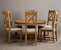 Hertford 120cm Fixed Top Solid Oak Dining Table with 6 Brown Natural Solid Oak Chairs