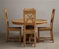 Hertford 120cm Fixed Top Solid Oak Dining Table with 6 Brown Natural Solid Oak Chairs