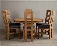 Hertford 120cm Fixed Top Solid Oak Dining Table with 4 Light Grey Natural Chairs