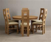 Hertford 120cm Fixed Top Solid Oak Dining Table with 6 Cream Natural Solid Oak Chairs