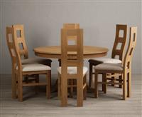 Hertford 120cm Fixed Top Solid Oak Dining Table with 4 Light Grey Natural Chairs