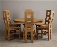 Hertford 120cm Fixed Top Solid Oak Dining Table with 4 Light Grey Natural Chairs