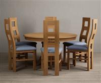 Hertford 120cm Fixed Top Solid Oak Dining Table with 4 Brown Natural Chairs