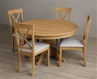 Hertford 120cm Fixed Top Solid Oak Dining Table with 4 Light Grey Hertford Chairs
