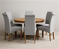 Hertford 120cm Fixed Top Solid Oak Dining Table with 6 Grey Scroll Back Chairs