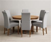 Hertford 120cm Fixed Top Solid Oak Dining Table with 6 Blue Scroll Back Chairs