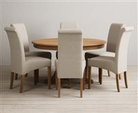 Hertford 120cm Fixed Top Solid Oak Dining Table with 6 Blue Scroll Back Chairs