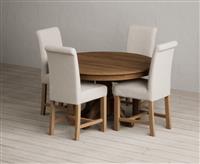 Hertford 120cm Fixed Top Rustic Oak Dining Table with 6 Brown Scroll Back Chairs