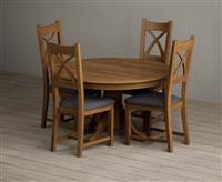 Hertford 120cm Fixed Top Rustic Oak Dining Table with 6 Brown Rustic Solid Oak Chairs