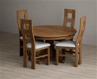 Hertford 120cm Fixed Top Rustic Oak Dining Table with 4 Brown Rustic Solid Oak Chairs