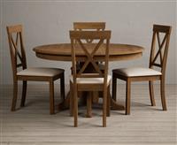 Hertford 120cm Fixed Top Rustic Oak Dining Table with 4 Brown Hertford Chairs