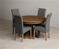 Hertford 120cm Fixed Top Rustic Oak Dining Table with 6 Blue Scroll Back Chairs