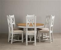 Hertford 120cm Fixed Top Oak and Signal White Painted Dining Table with 6 Linen Painted Chairs