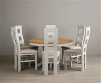 Hertford 120cm Fixed Top Oak and Signal White Painted Dining Table with 6 Linen Painted Chairs