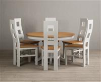 Hertford 120cm Fixed Top Oak and Signal White Painted Dining Table with 6 Light Grey Natural Chairs