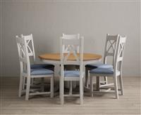Hertford 120cm Fixed Top Oak and Soft White Painted Dining Table with 6 Light Grey Painted Chairs