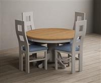 Hertford 120cm Fixed Top Oak and Soft White Painted Dining Table with 4 Light Grey Painted Chairs