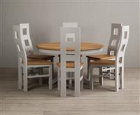 Hertford 120cm Fixed Top Oak and Soft White Painted Dining Table with 6 Charcoal Grey Natural Chairs