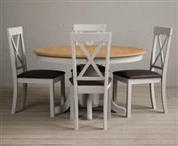 Hertford 120cm Fixed Top Oak and Soft White Painted Dining Table with 6 Charcoal Grey Hertford Chairs