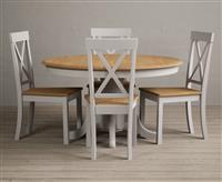 Hertford 120cm Fixed Top Oak and Soft White Painted Dining Table with 6 Blue Hertford Chairs