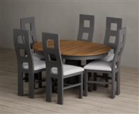 Extending Hertford 100cm - 130cm Oak and Charcoal Grey Painted Pedestal Dining Table with 4 Rustic Oak Painted Chairs