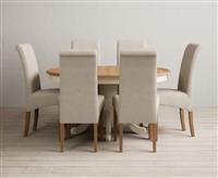 Extending Hertford 100cm - 130cm Oak and Cream Painted Pedestal Dining Table with 4 Natural Scroll Back Chairs