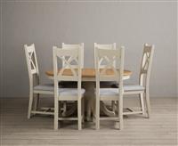 Extending Hertford 100cm - 130cm Oak and Cream Painted Pedestal Dining Table with 4 Blue Painted Chairs