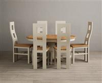 Extending Hertford 100cm - 130cm Oak and Cream Painted Pedestal Dining Table with 6 Linen Painted Chairs