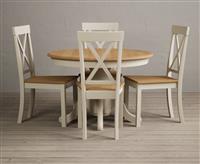 Hertford Oak and Cream Painted Pedestal Extending Dining Table With 4 Light Grey Hertford Chairs