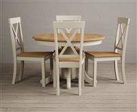 Extending Hertford 100cm - 130cm Oak and Cream Painted Pedestal Dining Table with 4 Brown Hertford Chairs