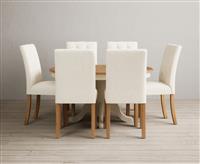 Extending Hertford 100cm - 130cm Oak and Cream Painted Pedestal Dining Table with 6 Grey Isabella Chairs