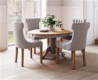 Extending Hertford 100cm - 130cm Oak and Light Grey Painted Pedestal Dining Table with 6 Grey Clara Chairs