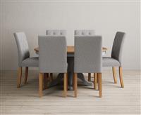 Extending Hertford 100cm - 130cm Oak and Light Grey Painted Pedestal Dining Table with 4 Natural Isabella Chairs