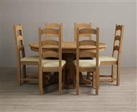 Extending Hertford 100cm - 130cm Solid Oak Pedestal Dining Table with 6 Cream Alton Chairs