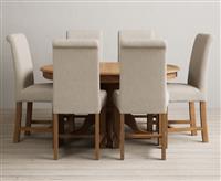 Extending Hertford 100cm - 130cm Solid Oak Pedestal Dining Table with 4 Brown Scroll Back Chairs
