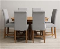 Extending Hertford 100cm - 130cm Solid Oak Pedestal Dining Table with 4 Grey Scroll Back Chairs
