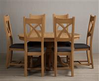 Extending Hertford 100cm - 130cm Solid Oak Pedestal Dining Table with 6 Charcoal Grey Natural Solid Oak Chairs