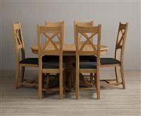 Extending Hertford 100cm - 130cm Solid Oak Pedestal Dining Table with 6 Brown Natural Solid Oak Chairs