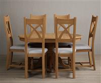 Extending Hertford 100cm - 130cm Solid Oak Pedestal Dining Table with 6 Blue Natural Solid Oak Chairs