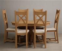 Extending Hertford 100cm - 130cm Solid Oak Pedestal Dining Table with 6 Brown Natural Solid Oak Chairs
