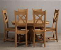 Extending Hertford 100cm - 130cm Solid Oak Pedestal Dining Table with 4 Blue Natural Solid Oak Chairs