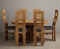 Extending Hertford 100cm - 130cm Solid Oak Pedestal Dining Table with 6 Charcoal Grey Natural Chairs