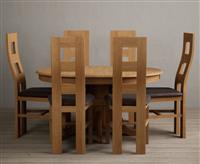 Extending Hertford 100cm - 130cm Solid Oak Pedestal Dining Table with 6 Oak Natural Chairs