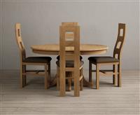 Extending Hertford 100cm - 130cm Solid Oak Pedestal Dining Table with 6 Brown Natural Solid Oak Chairs
